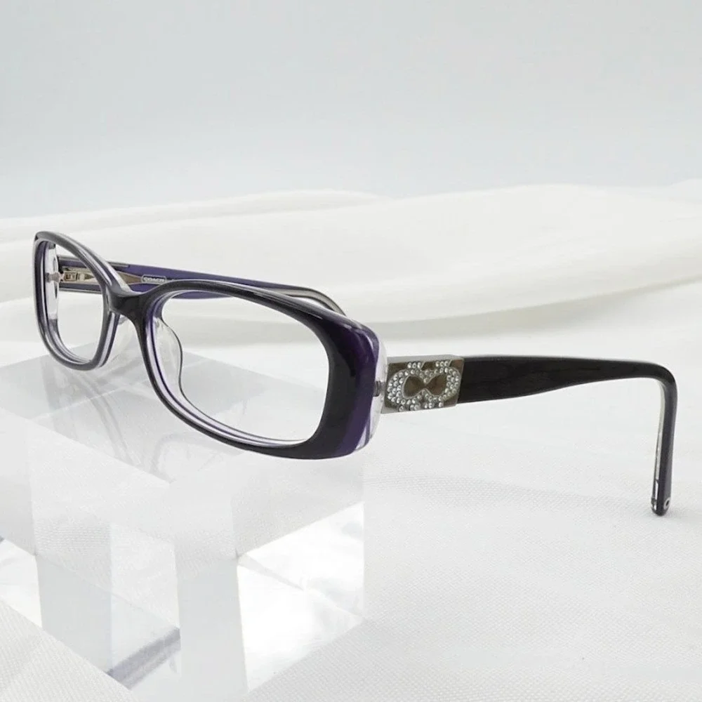 Coach Purple Rectangle Eyeglasses Frames Rhinestone Hard Case Cloth Fiona CE 135